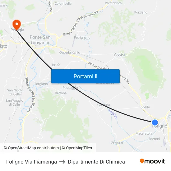 Foligno Via Fiamenga to Dipartimento Di Chimica map