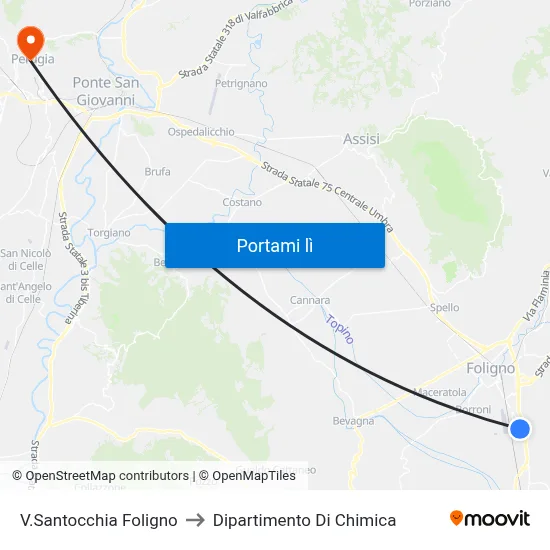 V.Santocchia Foligno to Dipartimento Di Chimica map