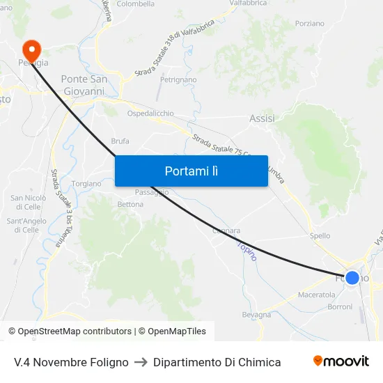 V.4 Novembre Foligno to Dipartimento Di Chimica map