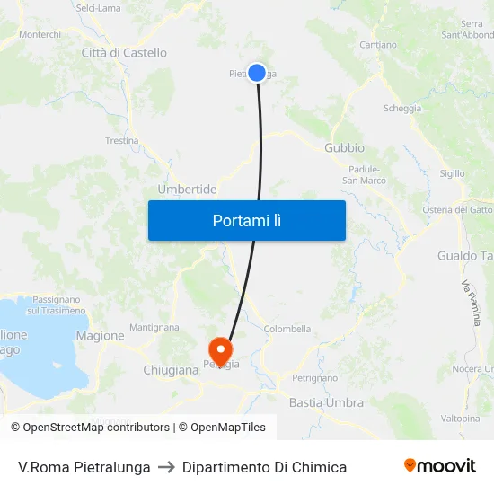 V.Roma Pietralunga to Dipartimento Di Chimica map