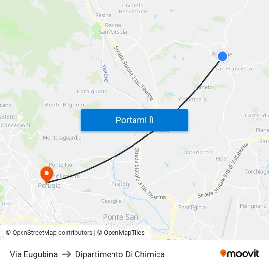 Via Eugubina to Dipartimento Di Chimica map