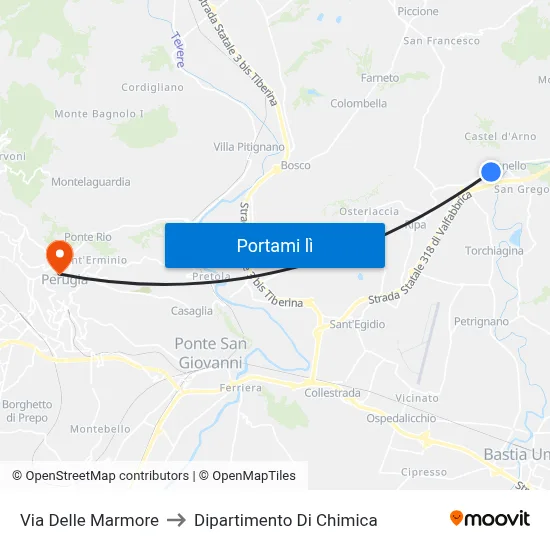 Via Delle Marmore to Dipartimento Di Chimica map