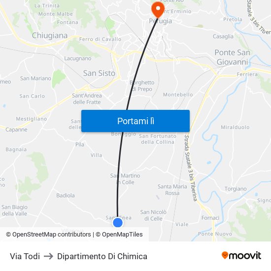 Via Todi to Dipartimento Di Chimica map