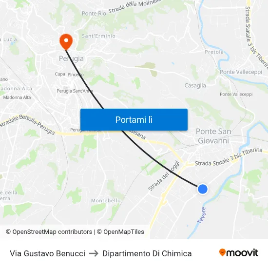Via Gustavo Benucci to Dipartimento Di Chimica map