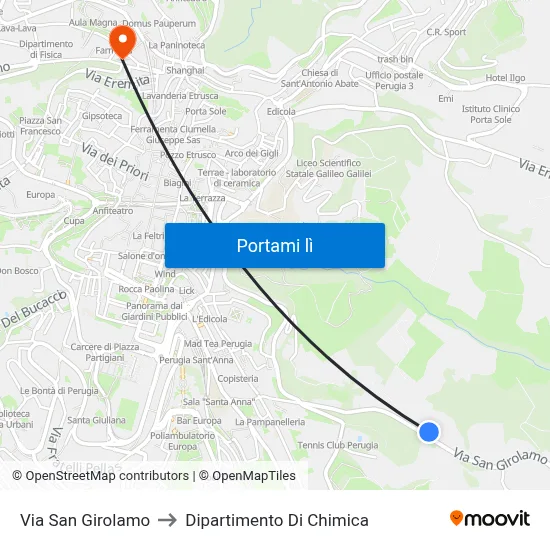 Via San Girolamo to Dipartimento Di Chimica map