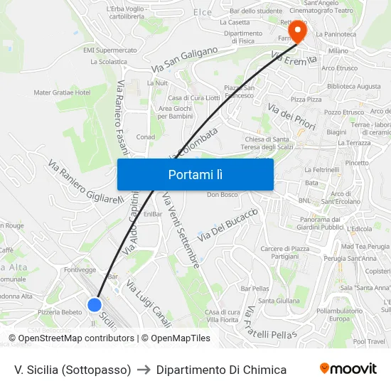 V. Sicilia (Sottopasso) to Dipartimento Di Chimica map