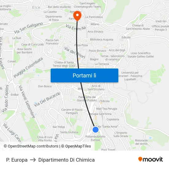 P. Europa to Dipartimento Di Chimica map