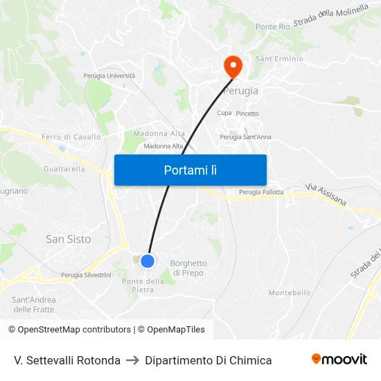 V. Settevalli Rotonda to Dipartimento Di Chimica map