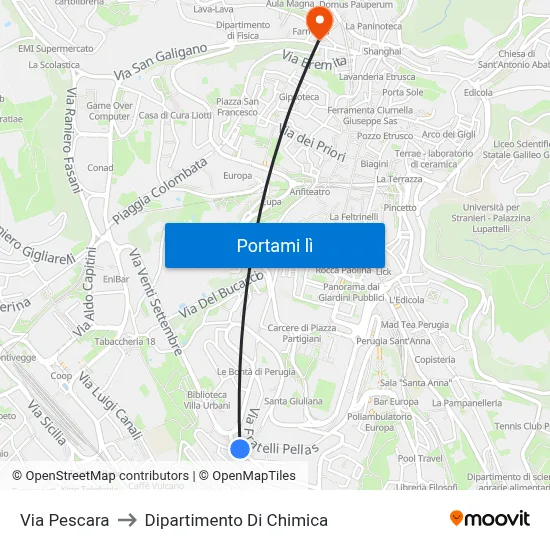 Via Pescara to Dipartimento Di Chimica map