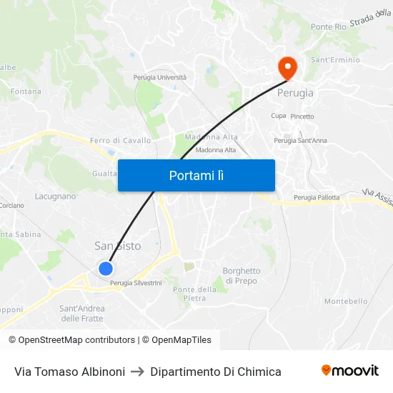 Via Tomaso Albinoni to Dipartimento Di Chimica map