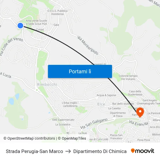 Strada Perugia-San Marco to Dipartimento Di Chimica map
