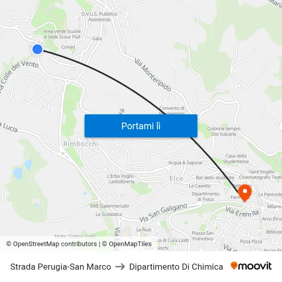 Strada Perugia-San Marco to Dipartimento Di Chimica map