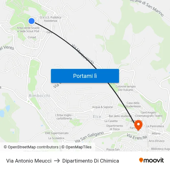 Via Antonio Meucci to Dipartimento Di Chimica map