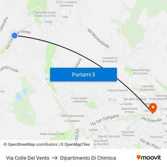 Via Colle Del Vento to Dipartimento Di Chimica map