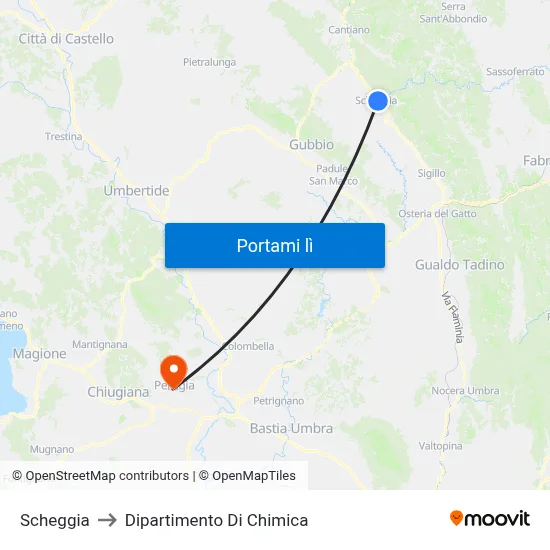 Scheggia to Dipartimento Di Chimica map