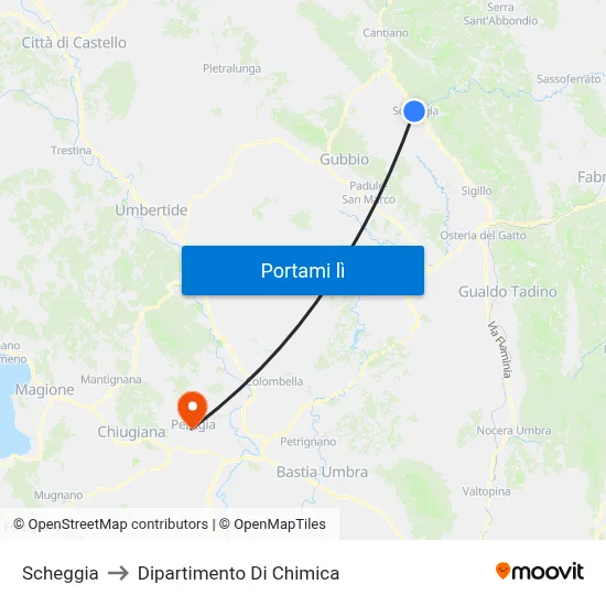 Scheggia to Dipartimento Di Chimica map