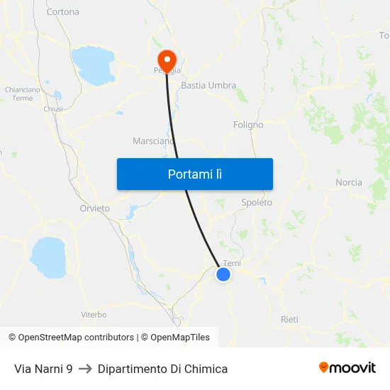 Via Narni 9 to Dipartimento Di Chimica map