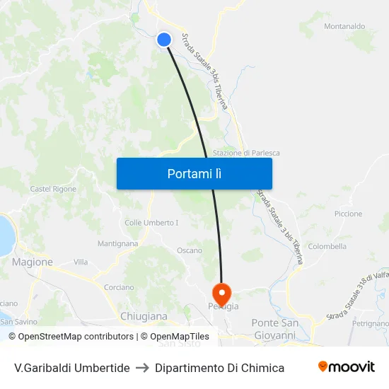 V.Garibaldi Umbertide to Dipartimento Di Chimica map