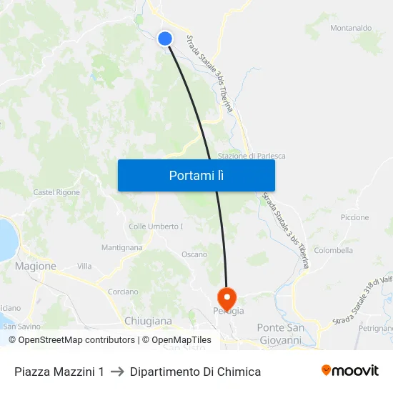 Piazza Mazzini 1 to Dipartimento Di Chimica map