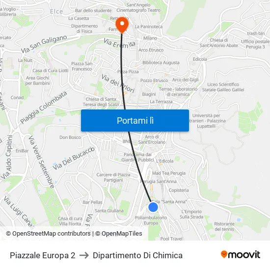 Piazzale Europa 2 to Dipartimento Di Chimica map