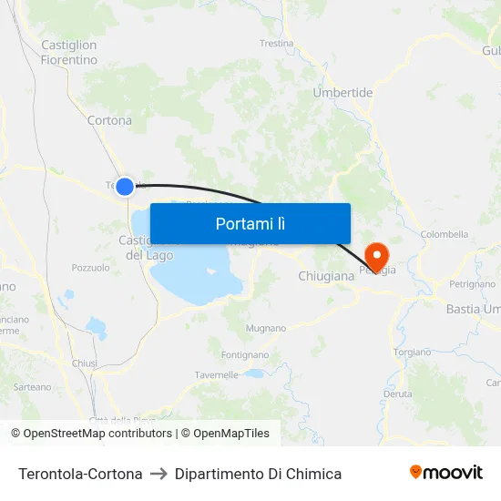 Terontola-Cortona to Dipartimento Di Chimica map