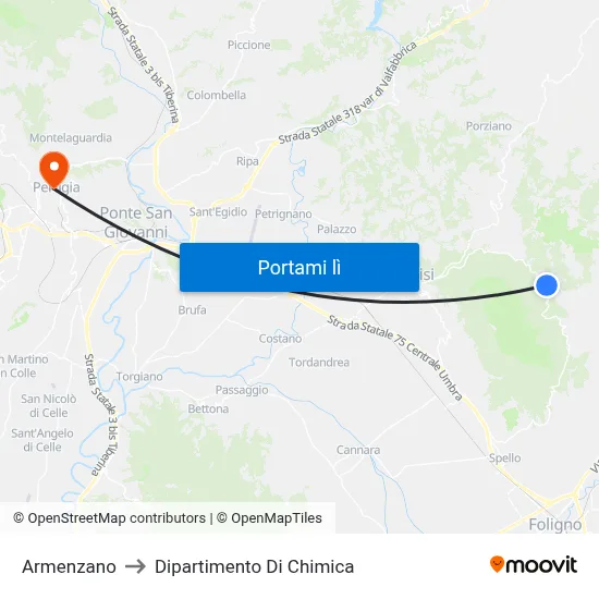 Armenzano to Dipartimento Di Chimica map
