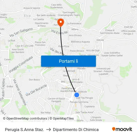 Perugia S.Anna Staz. to Dipartimento Di Chimica map