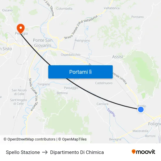 Spello Stazione to Dipartimento Di Chimica map