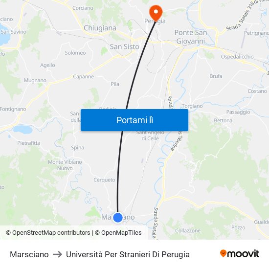 Marsciano to Università Per Stranieri Di Perugia map