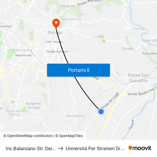 Inc.Balanzano Str. Dei Loggi to Università Per Stranieri Di Perugia map
