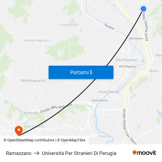 Ramazzano to Università Per Stranieri Di Perugia map