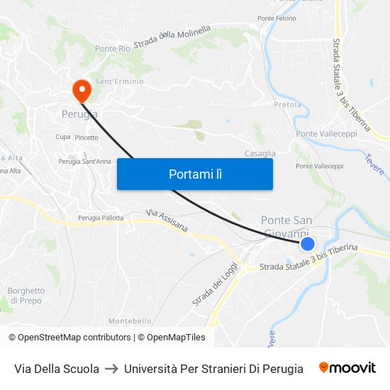 Via Della Scuola to Università Per Stranieri Di Perugia map