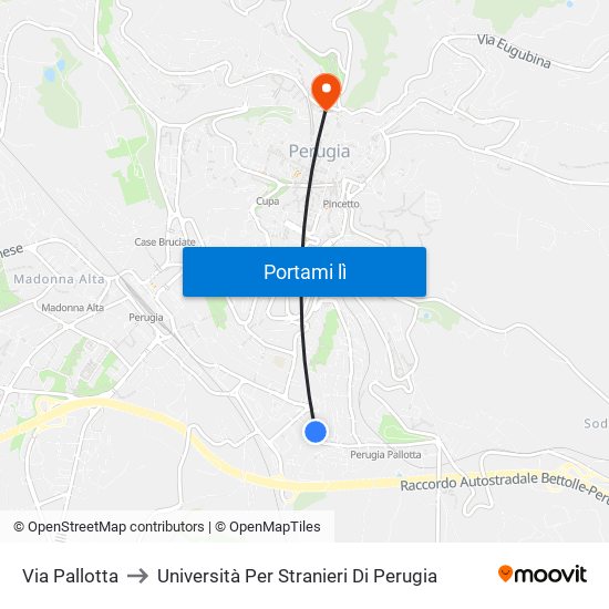 Via Pallotta to Università Per Stranieri Di Perugia map