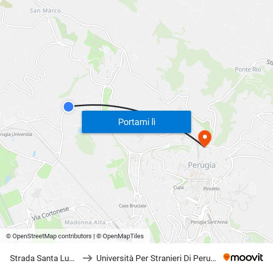 Strada Santa Lucia to Università Per Stranieri Di Perugia map