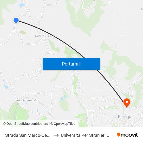 Strada San Marco-Cenerente to Università Per Stranieri Di Perugia map