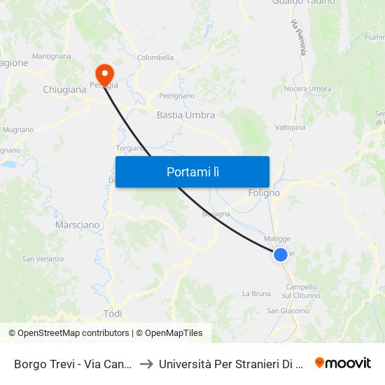Borgo Trevi - Via Cannaiola to Università Per Stranieri Di Perugia map