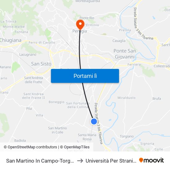 San Martino In Campo-Torgiano (A Richiesta) to Università Per Stranieri Di Perugia map
