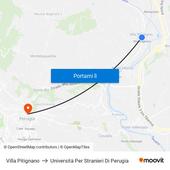 Villa Pitignano to Università Per Stranieri Di Perugia map