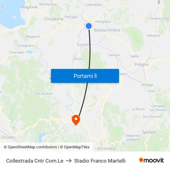 Collestrada Cntr Com.Le to Stadio Franco Martelli map