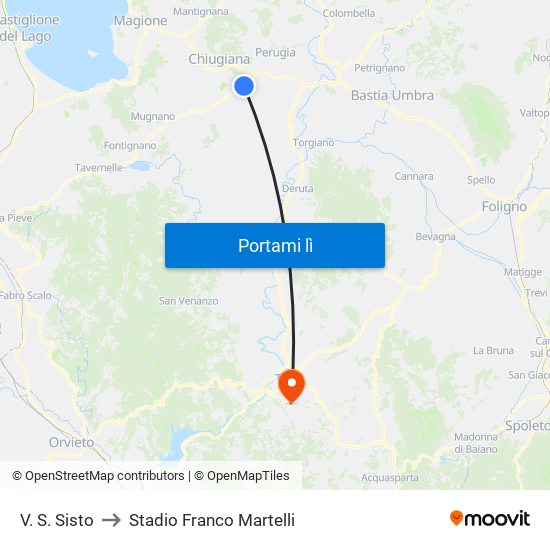 V. S. Sisto to Stadio Franco Martelli map