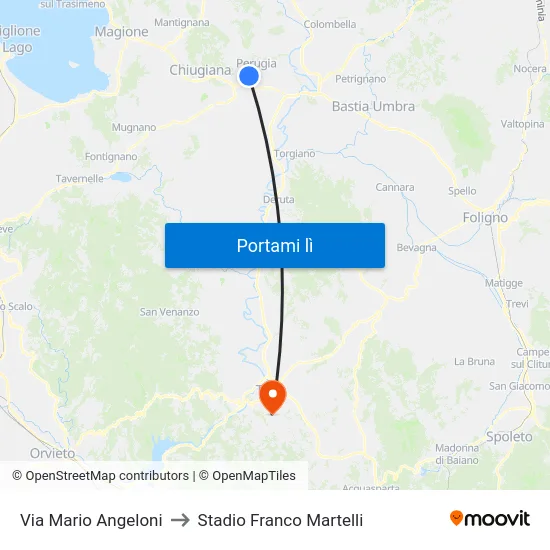 Via Mario Angeloni to Stadio Franco Martelli map