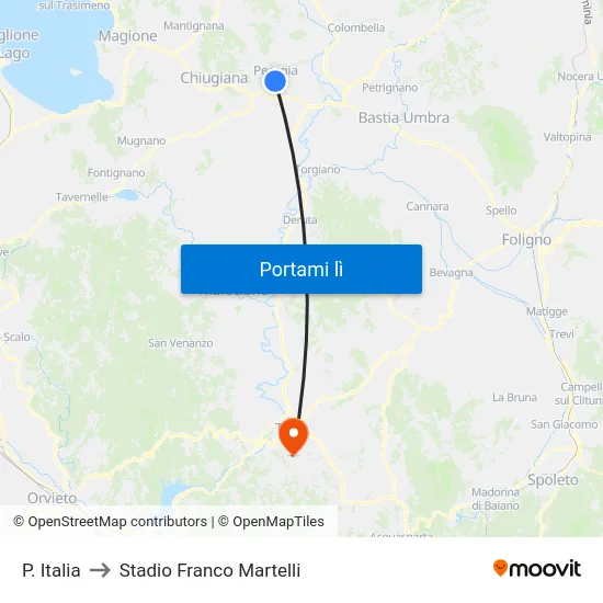 P. Italia to Stadio Franco Martelli map