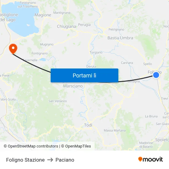 Foligno Stazione to Paciano map