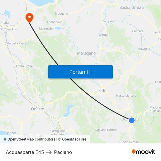 Acquasparta E45 to Paciano map