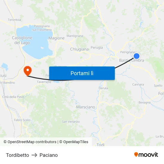 Tordibetto to Paciano map