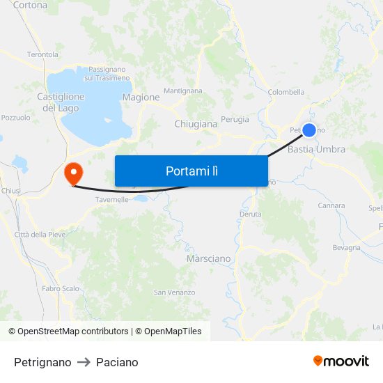Petrignano to Paciano map