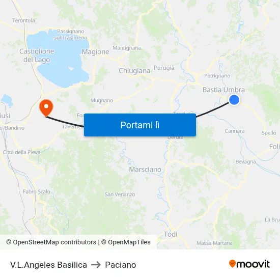 V.L.Angeles Basilica to Paciano map
