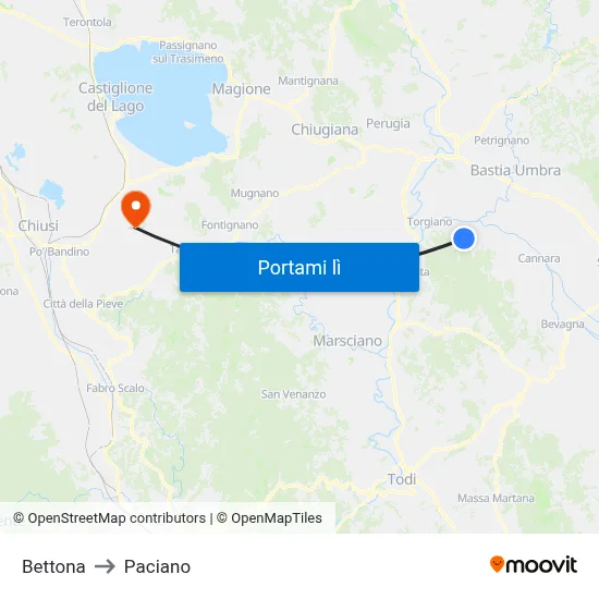 Bettona to Paciano map