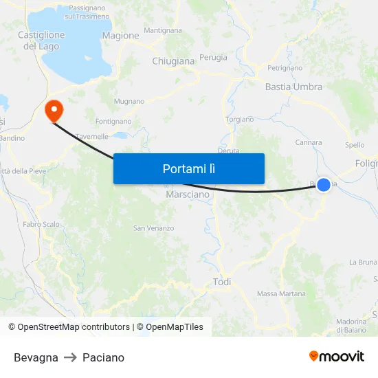 Bevagna to Paciano map