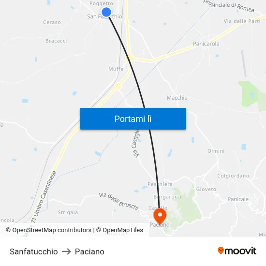 Sanfatucchio to Paciano map